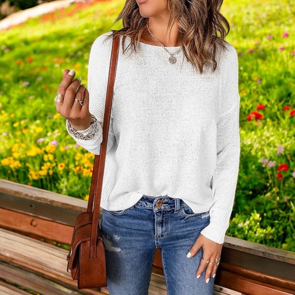 H&M White Relaxed-Fit Boat Neck Sweater Top with Long Dolman Sleeves - Picture 9 of 16